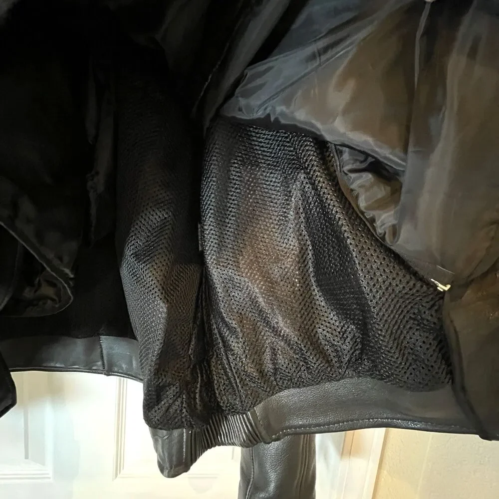 UNIK Premium Mens Heavy Black Leather Motorcycle Jacket Size 48‎ Cross Zip Liner
